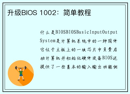 升级BIOS 1002：简单教程